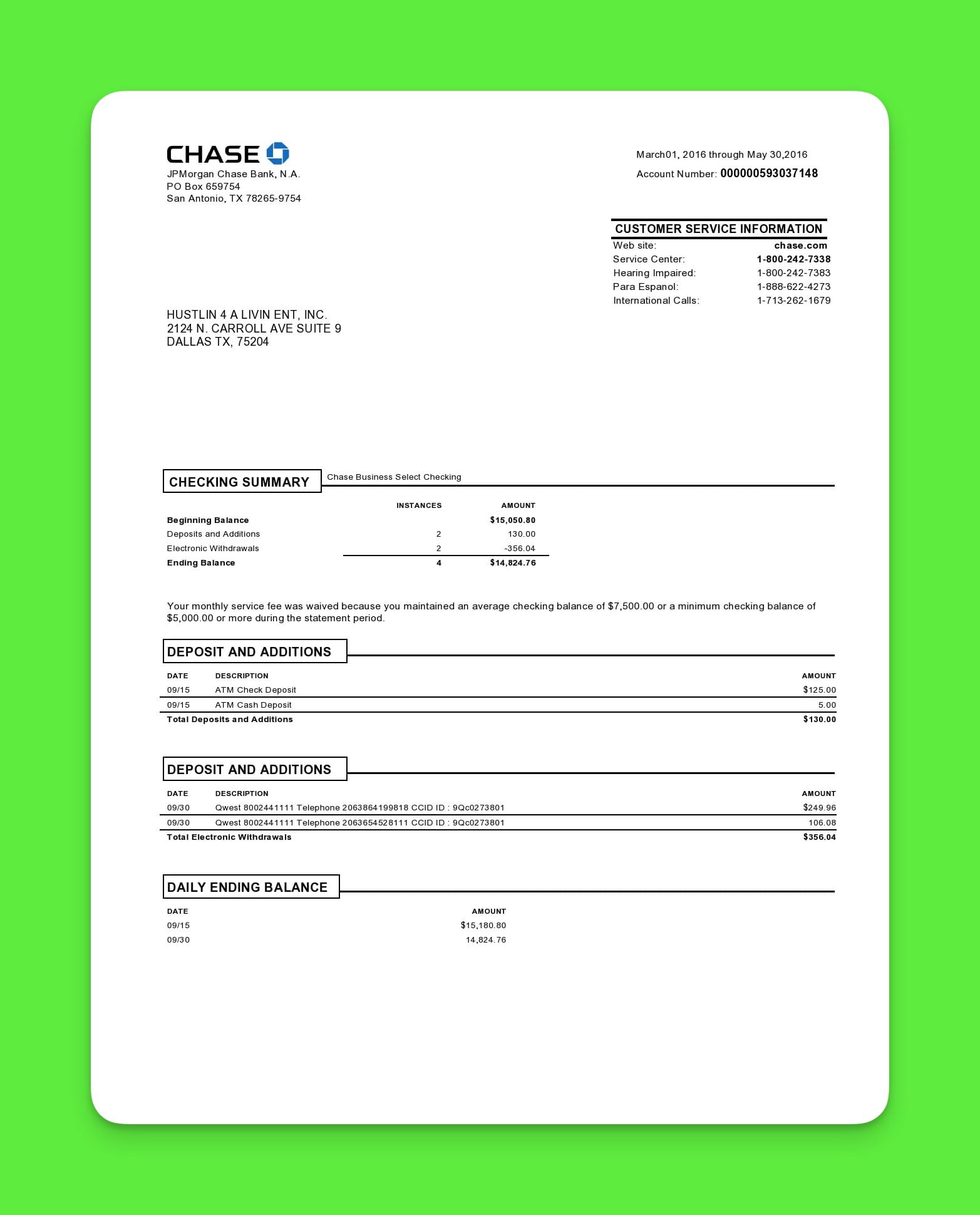 savings account bank statement example