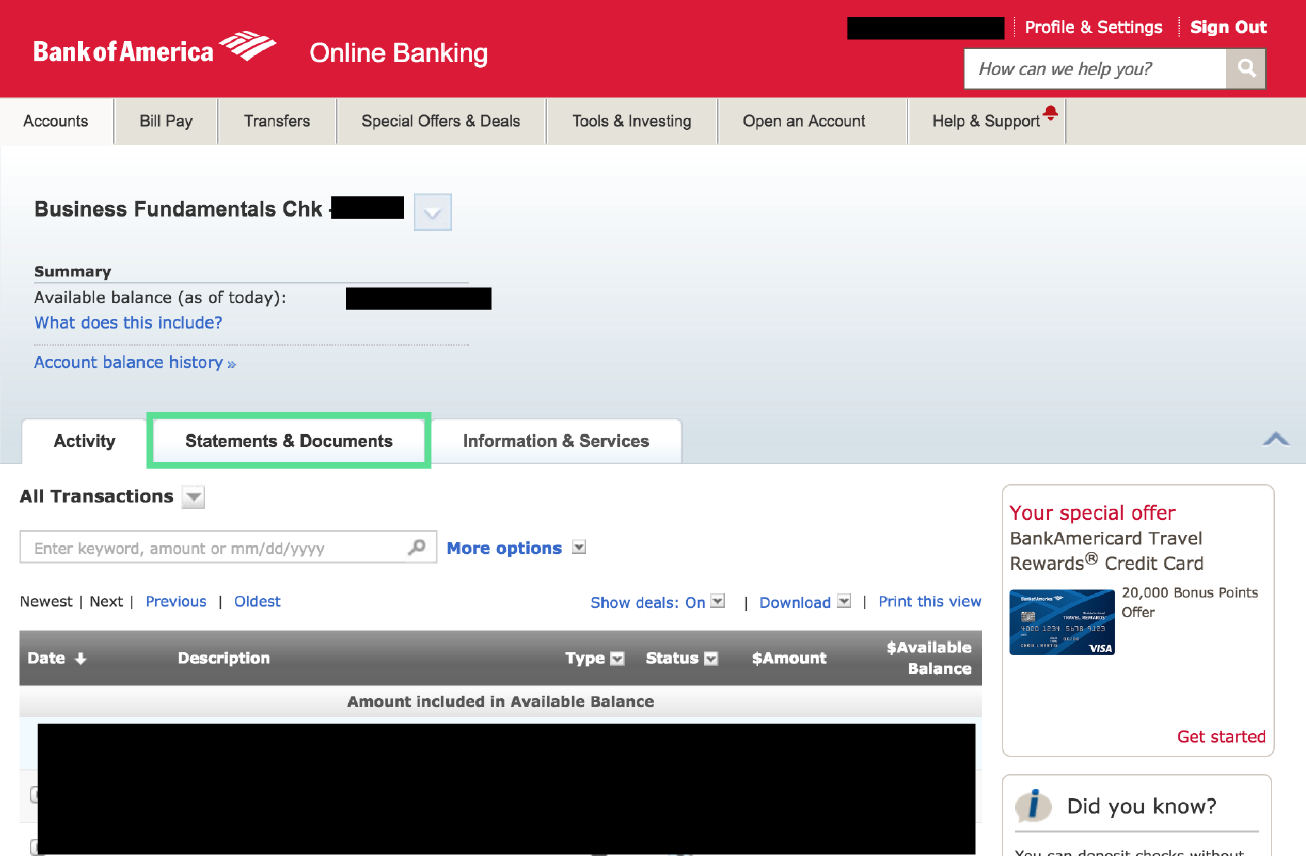 bank of america bank statement download process