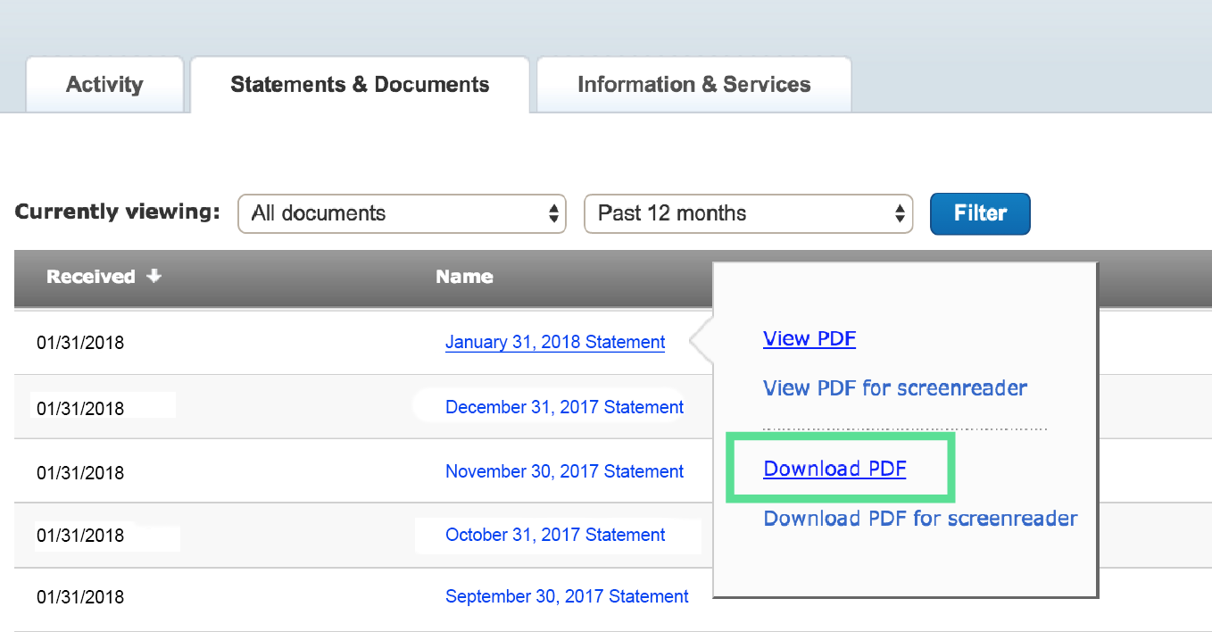 download PDF bank statement from bank of america