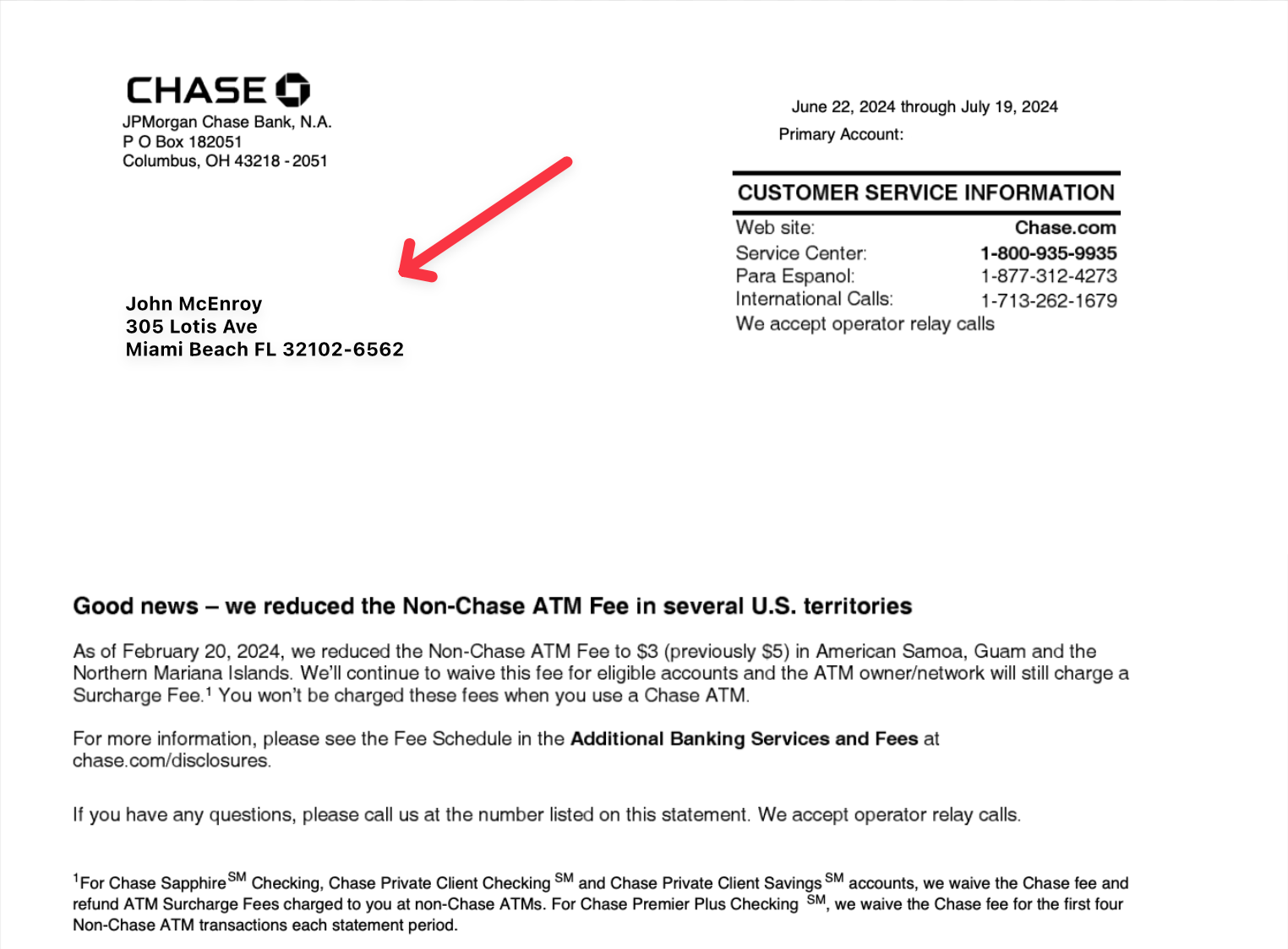 Example of a fake bank statement